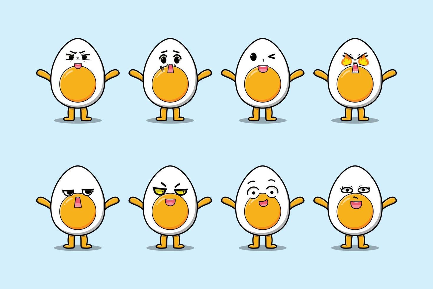 Set kawaii boiled egg cartoon different expression vector