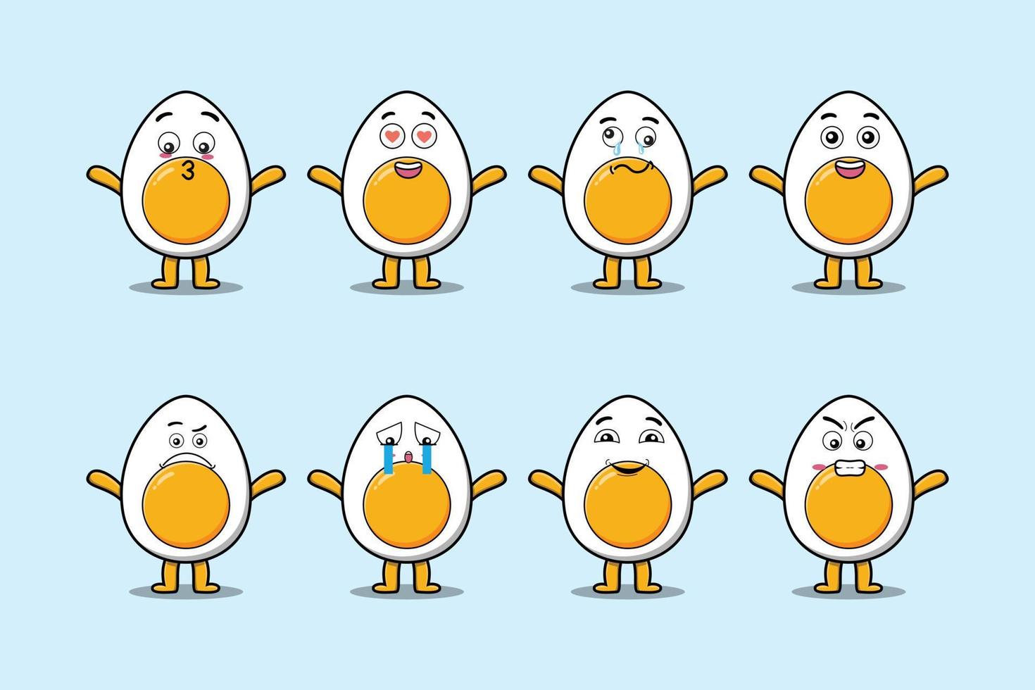 Set kawaii boiled egg cartoon different expression vector