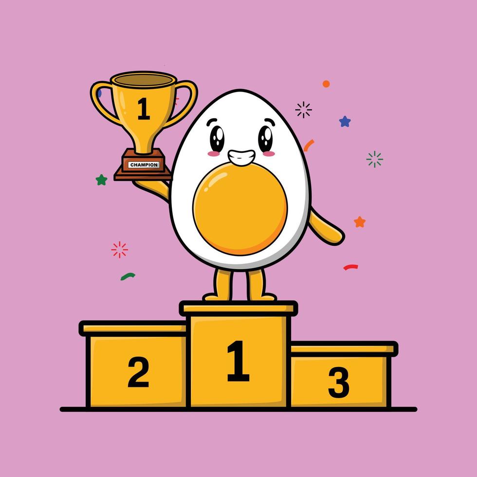 Cute cartoon boiled egg as the first winner vector