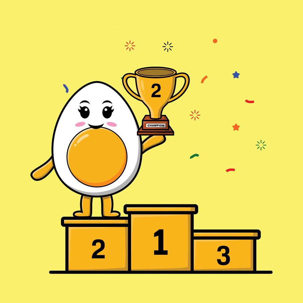 lindo huevo cocido de dibujos animados como el segundo ganador vector