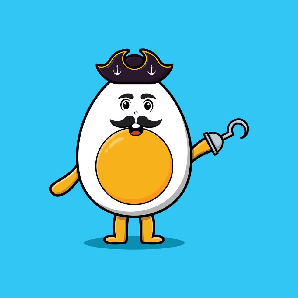 lindo huevo cocido pirata de dibujos animados con mano de gancho vector
