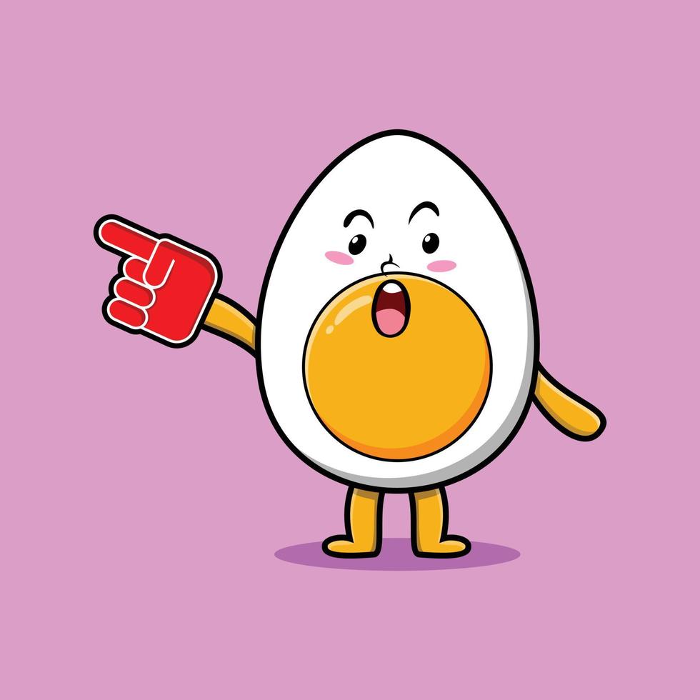lindo huevo cocido de dibujos animados con guante de dedo de espuma vector