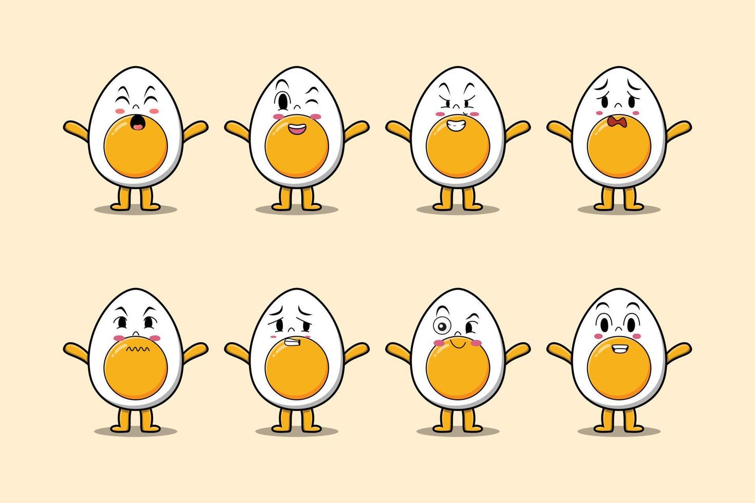 Set kawaii boiled egg cartoon different expression vector