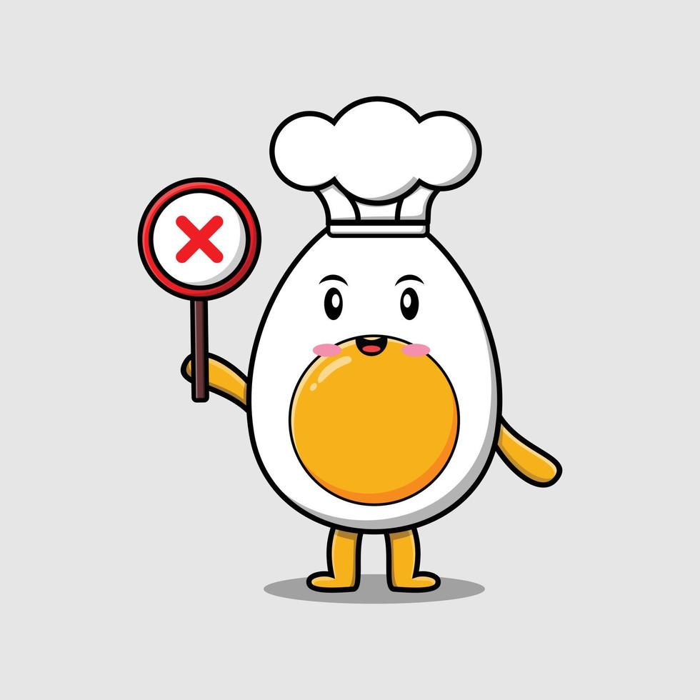 cute cartoon boiled egg holding wrong sign vector