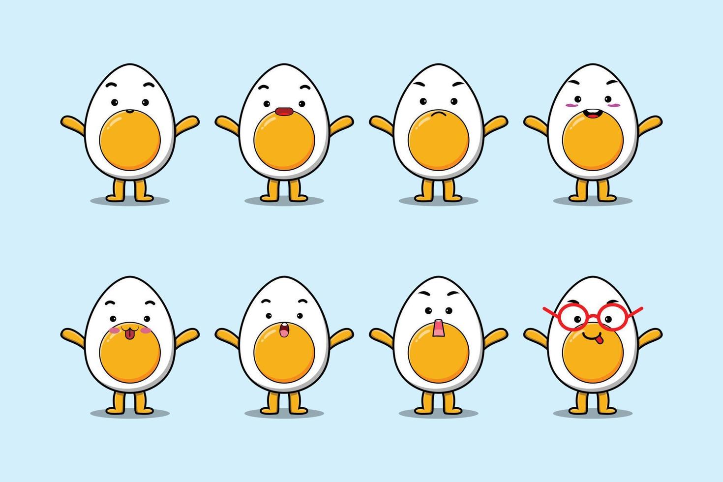 Set kawaii boiled egg cartoon different expression vector