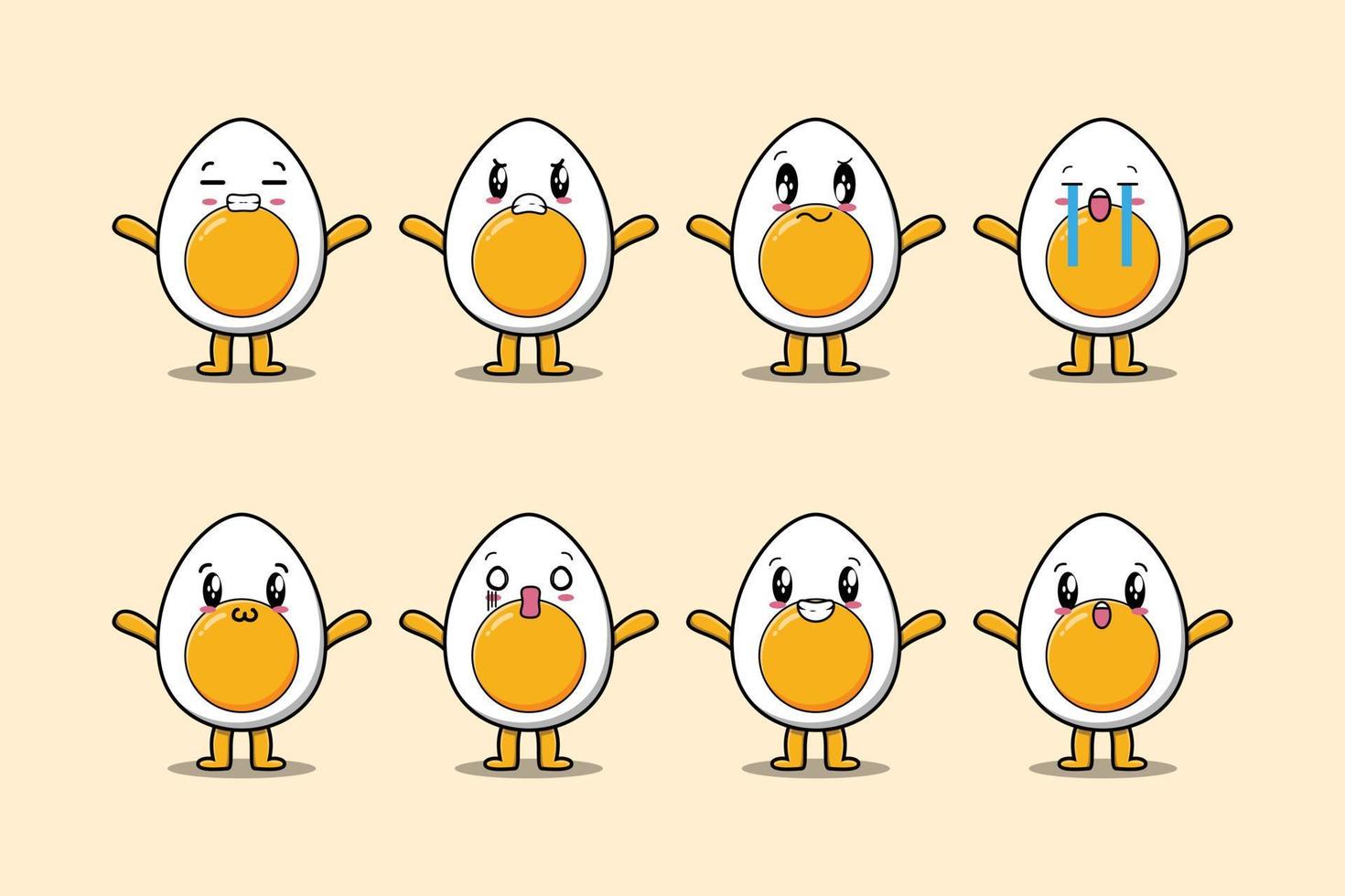 Set kawaii boiled egg cartoon different expression vector