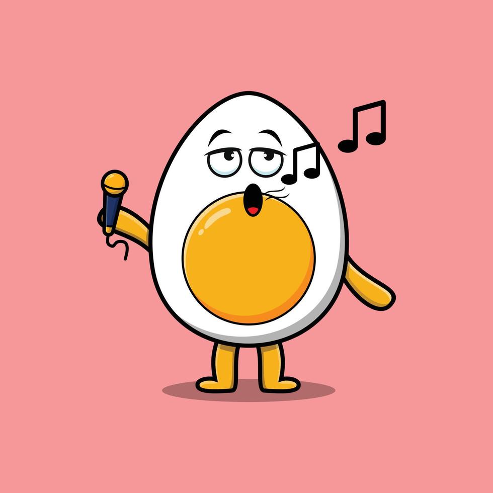 cantante de huevo cocido de dibujos animados lindo con micrófono vector