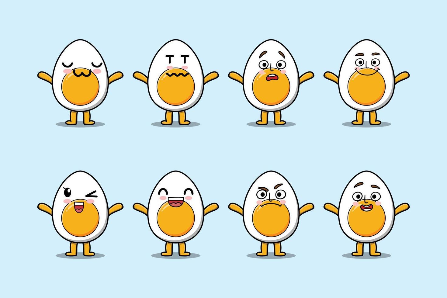 Set kawaii boiled egg cartoon different expression vector