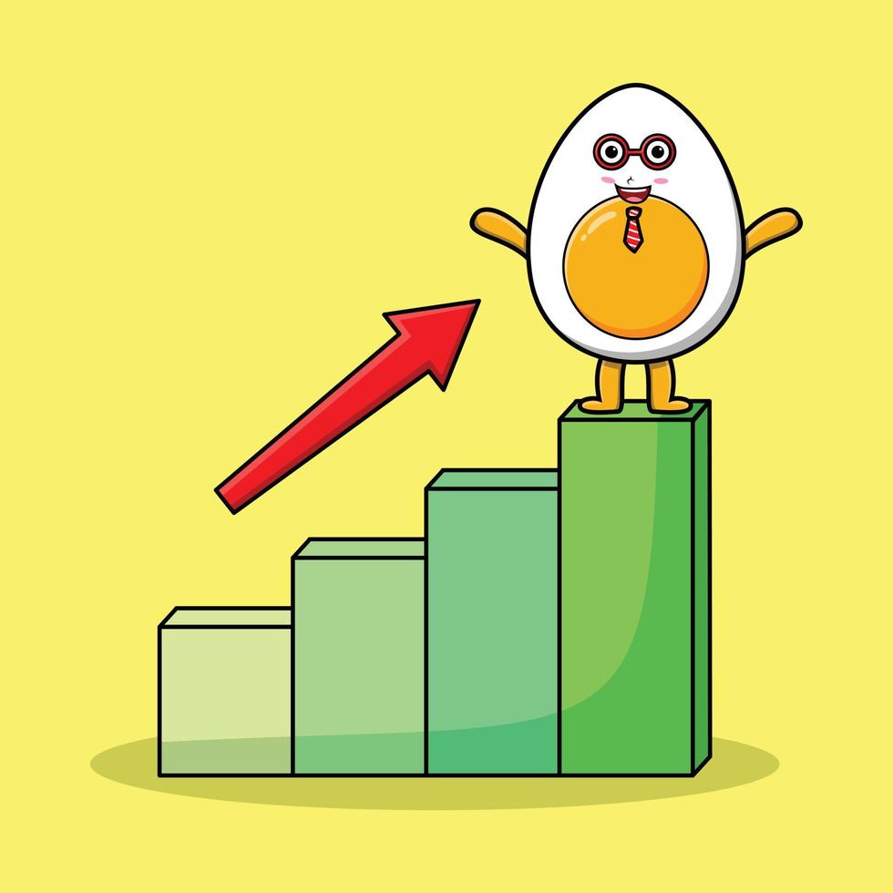 Boiled egg cute businessman with a inflation chart vector