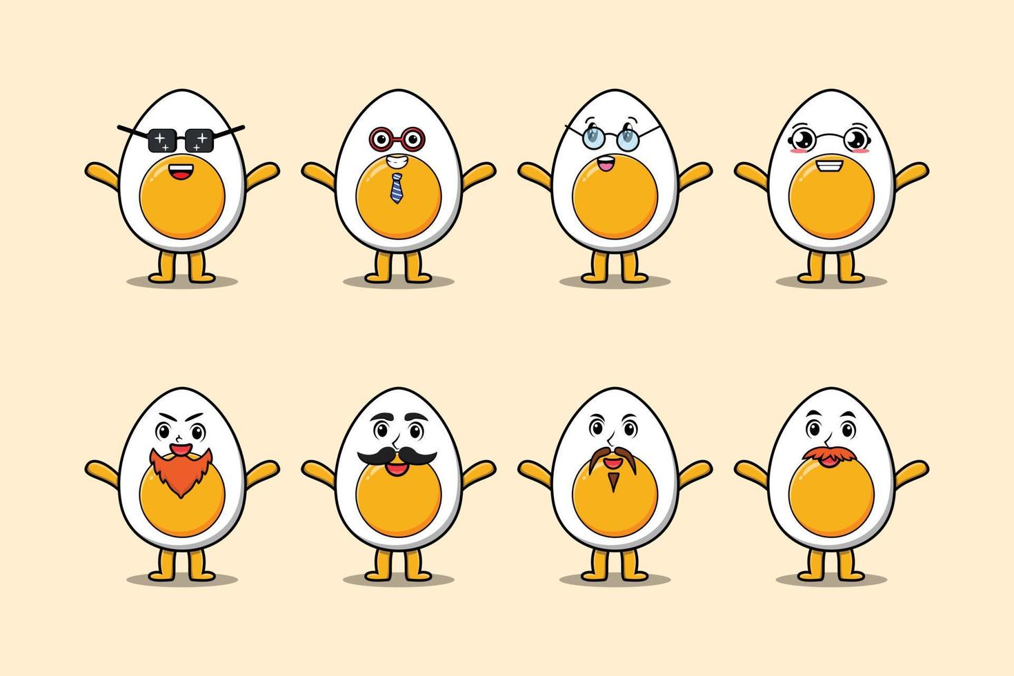 Set kawaii boiled egg cartoon different expression vector