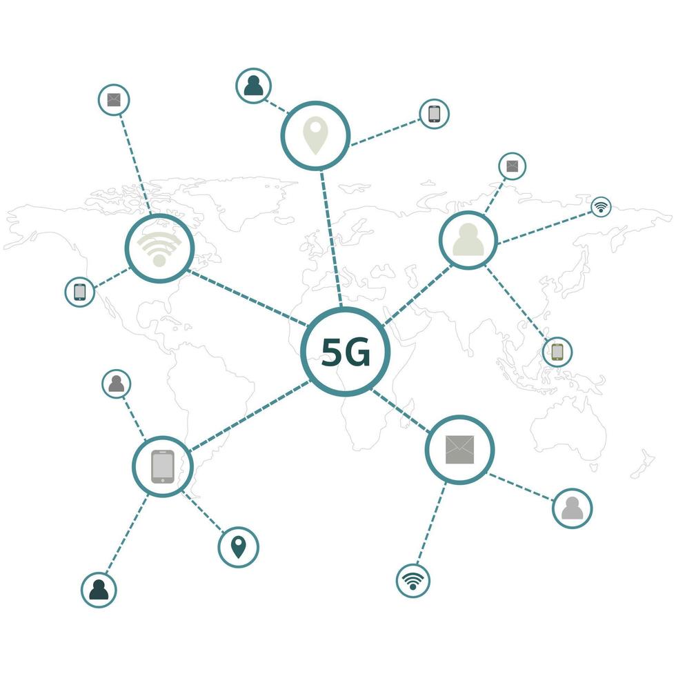 5G infographic and world map, connectting people with online communication. vector