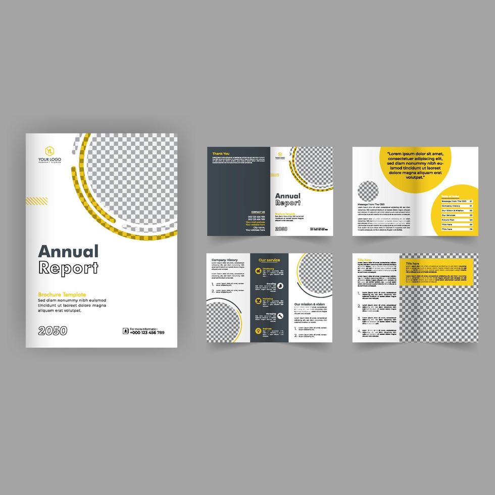 Folleto bifold comercial de diseño de diseño de informe anual, uso de estilo de diseño minimalista para el perfil de la empresa y el diseño de cartera o volante. presentación de trípticos y diseño de catálogos vector