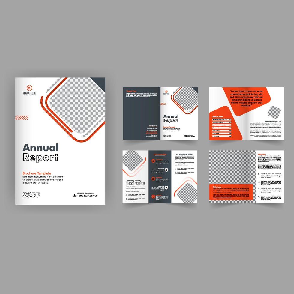 Folleto bifold comercial de diseño de diseño de informe anual, uso de estilo de diseño minimalista para el perfil de la empresa y el diseño de cartera o volante. presentación de trípticos y diseño de catálogos vector