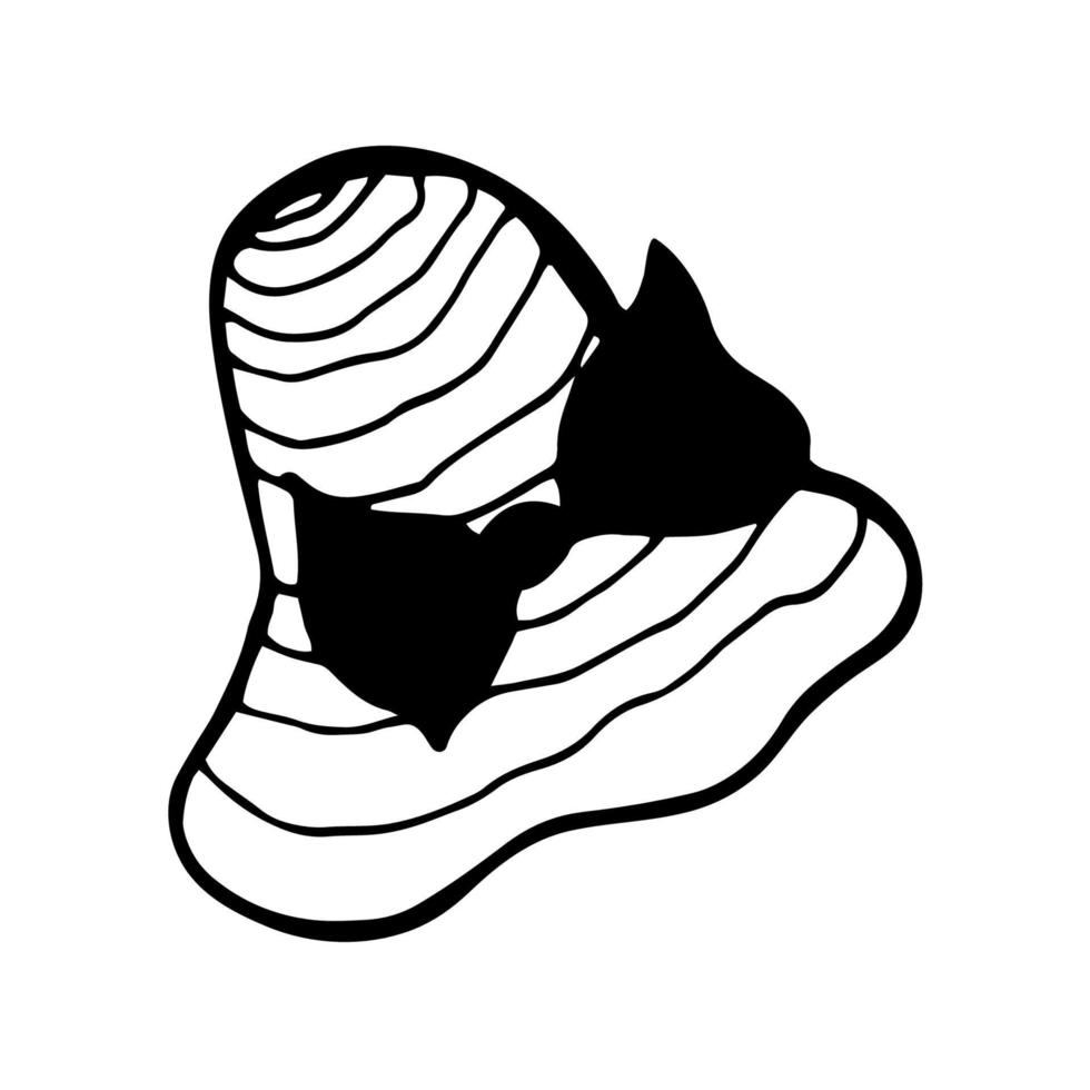 Hand drawn doodle women's summer straw hat with a bow isolated on white background. vector