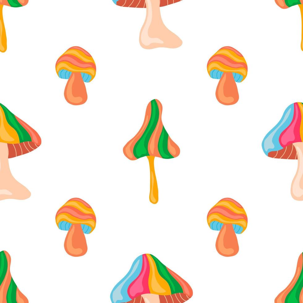 Psychedelic colorful fantasy mushroom vector seamless pattern