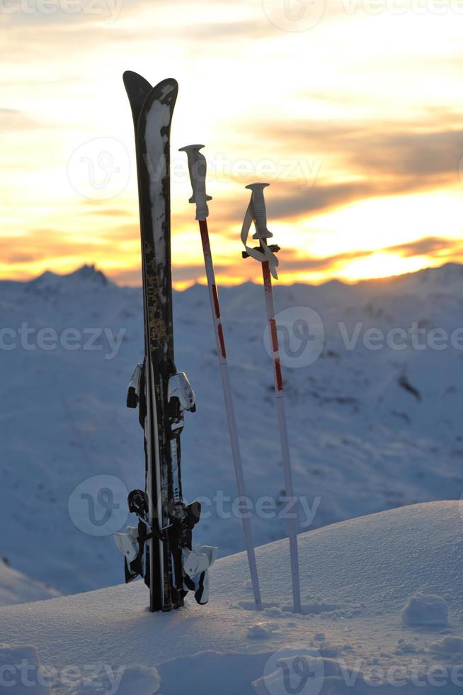 mountain snow ski sunset photo