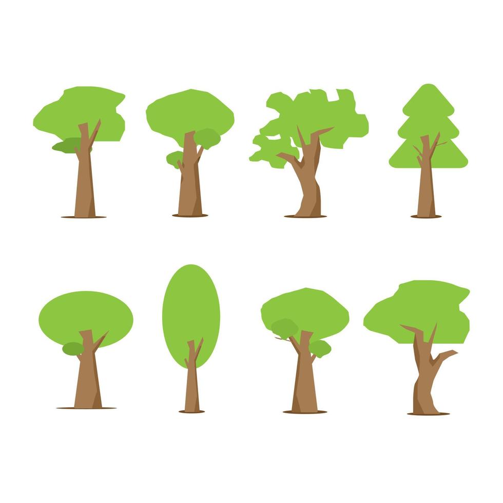 Flat trees set. Flat forest tree nature plant isolated eco foliage. vector