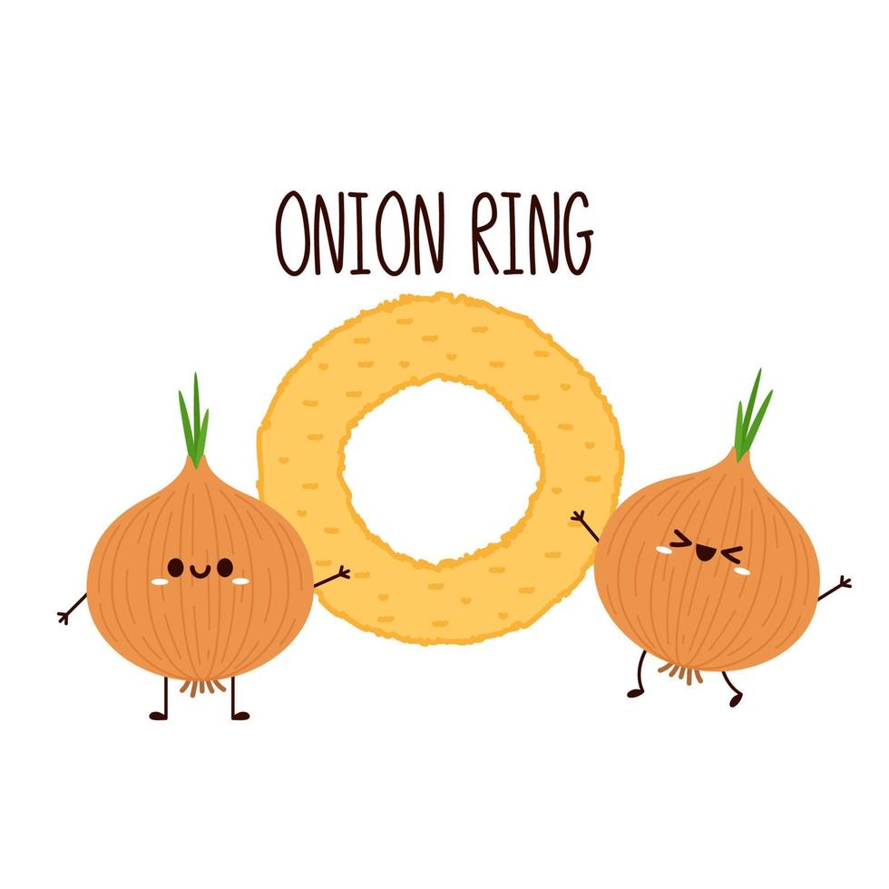 Fried onion rings tasty snacks. Onion cartoon vector. Onion mascot. vector