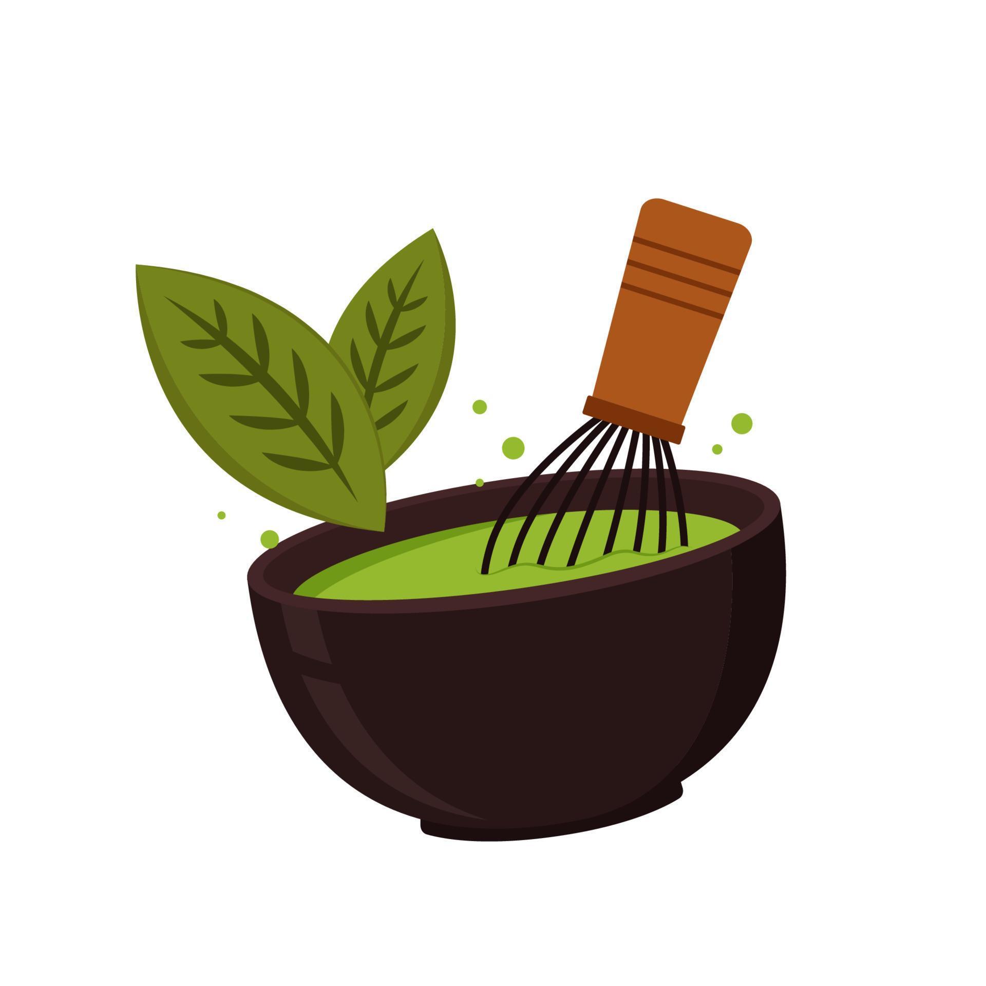 Green tea cup vector. wallpaper. free space for text. Matcha tea whisk