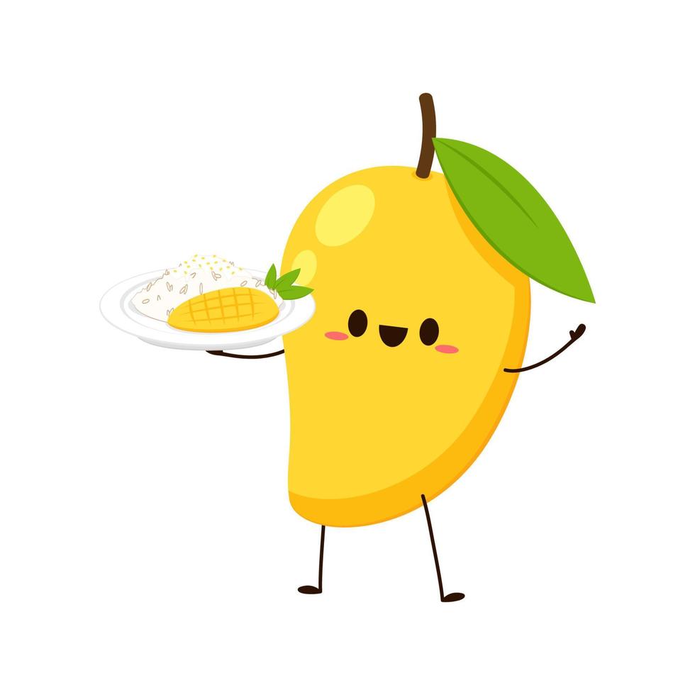 Mango vector. mango on white background. Mango on plate. Thailand dessert. Mango sticky rice. vector