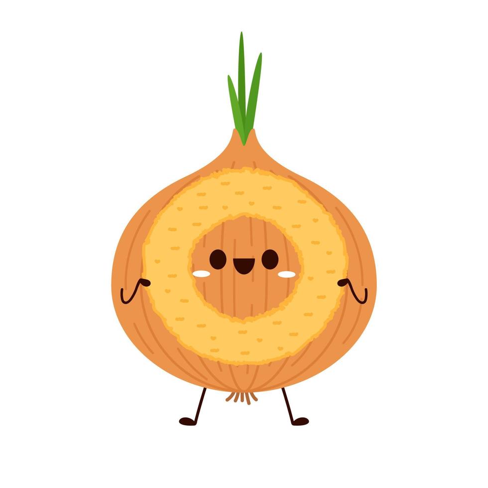 Fried onion rings tasty snacks. Onion cartoon vector. Onion mascot. vector