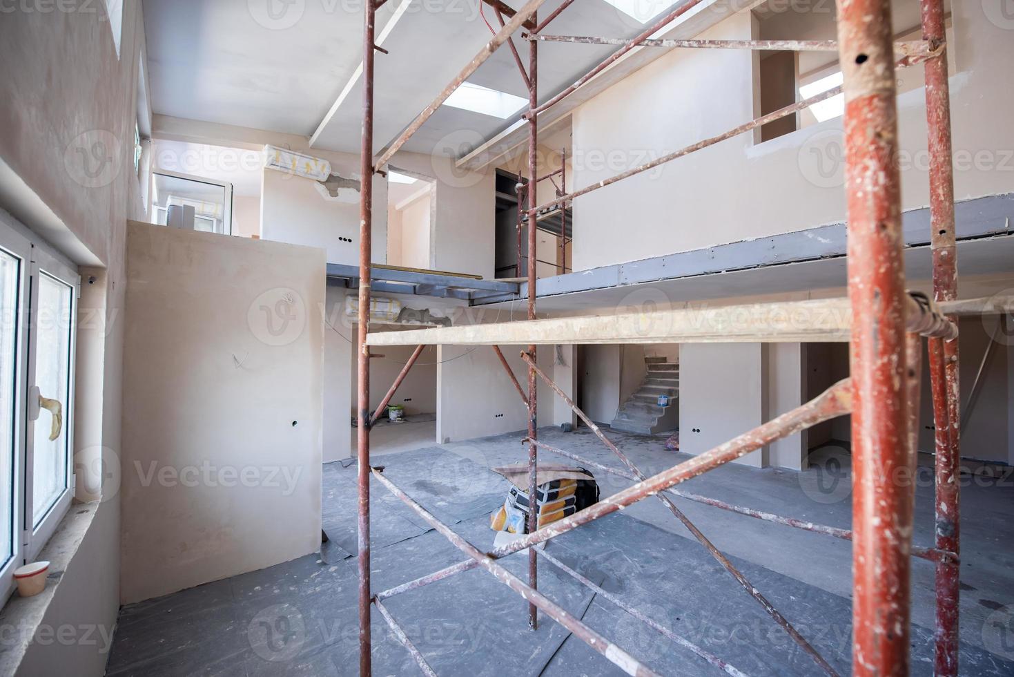 interior of construction site with scaffolding photo