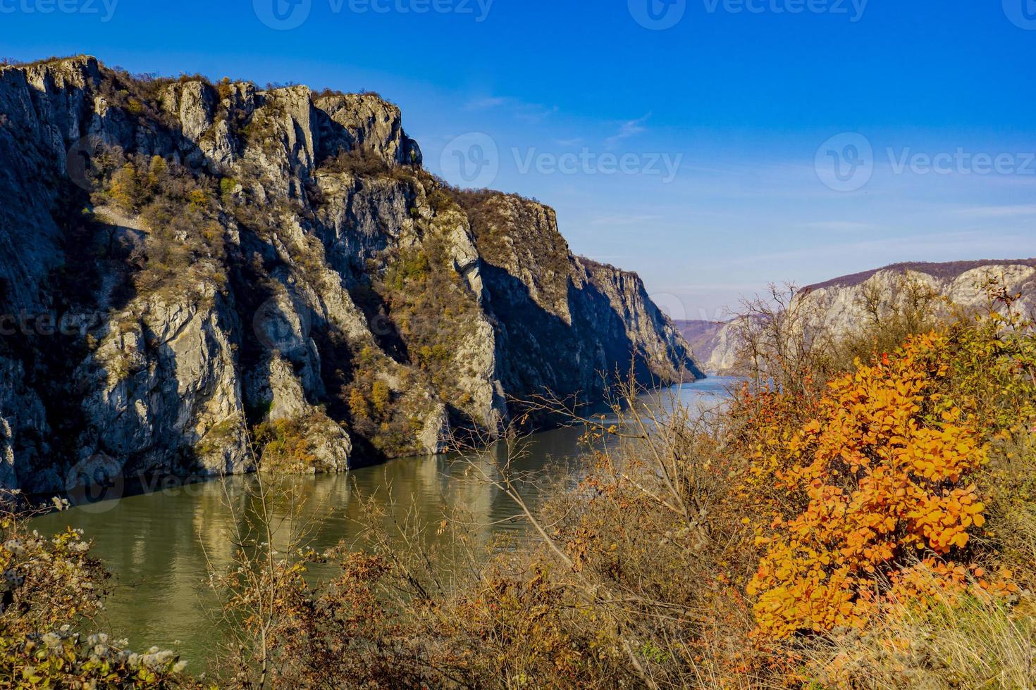 Danube gorge at Djerdap in Serbia on autumn day photo