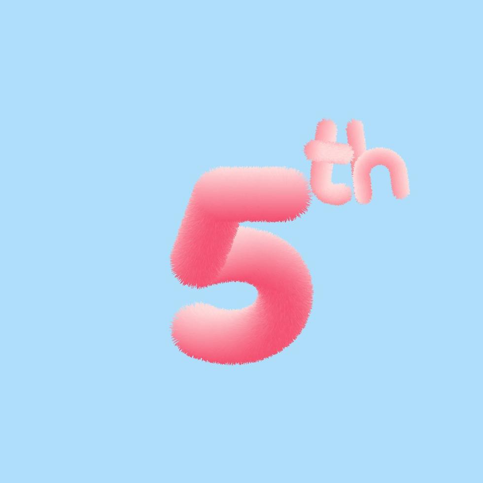 Number 5th Realistic 3D Fur Effect. Vector illustration for your Fifth Realistic 3D Fur Effect