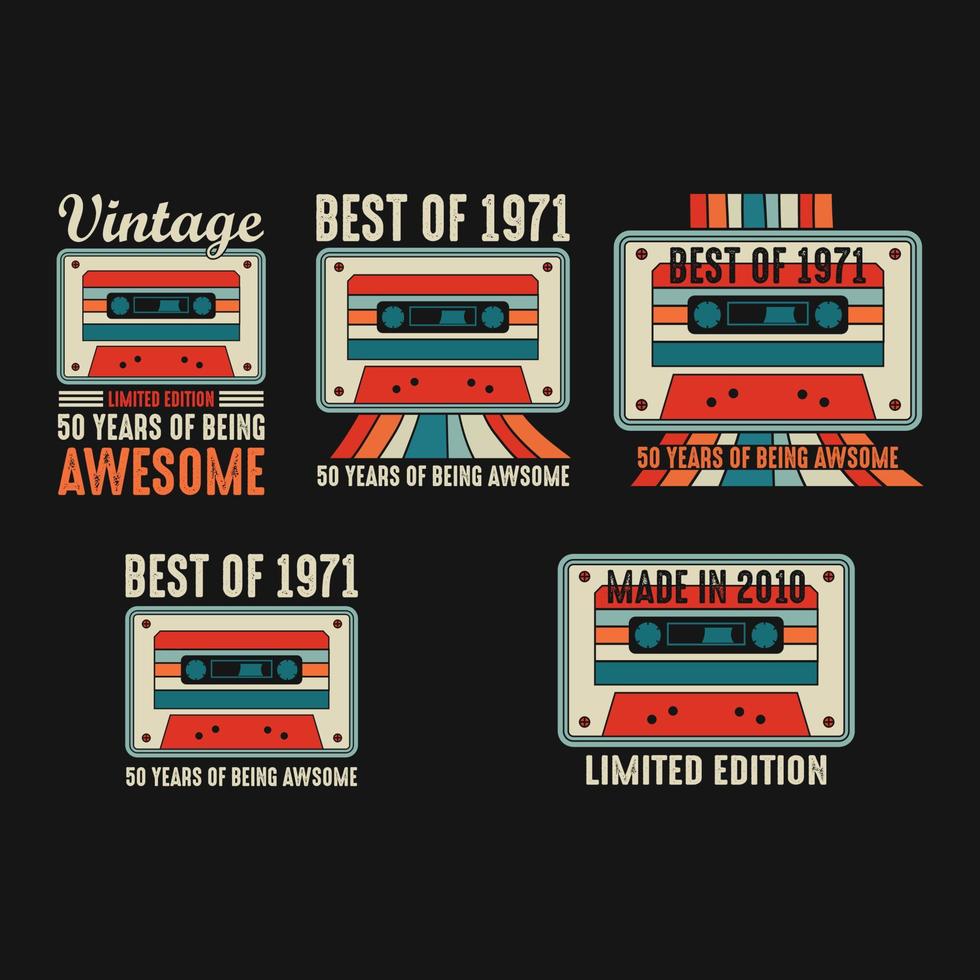 1971 cassette tape 90s vintage t-shirt vector