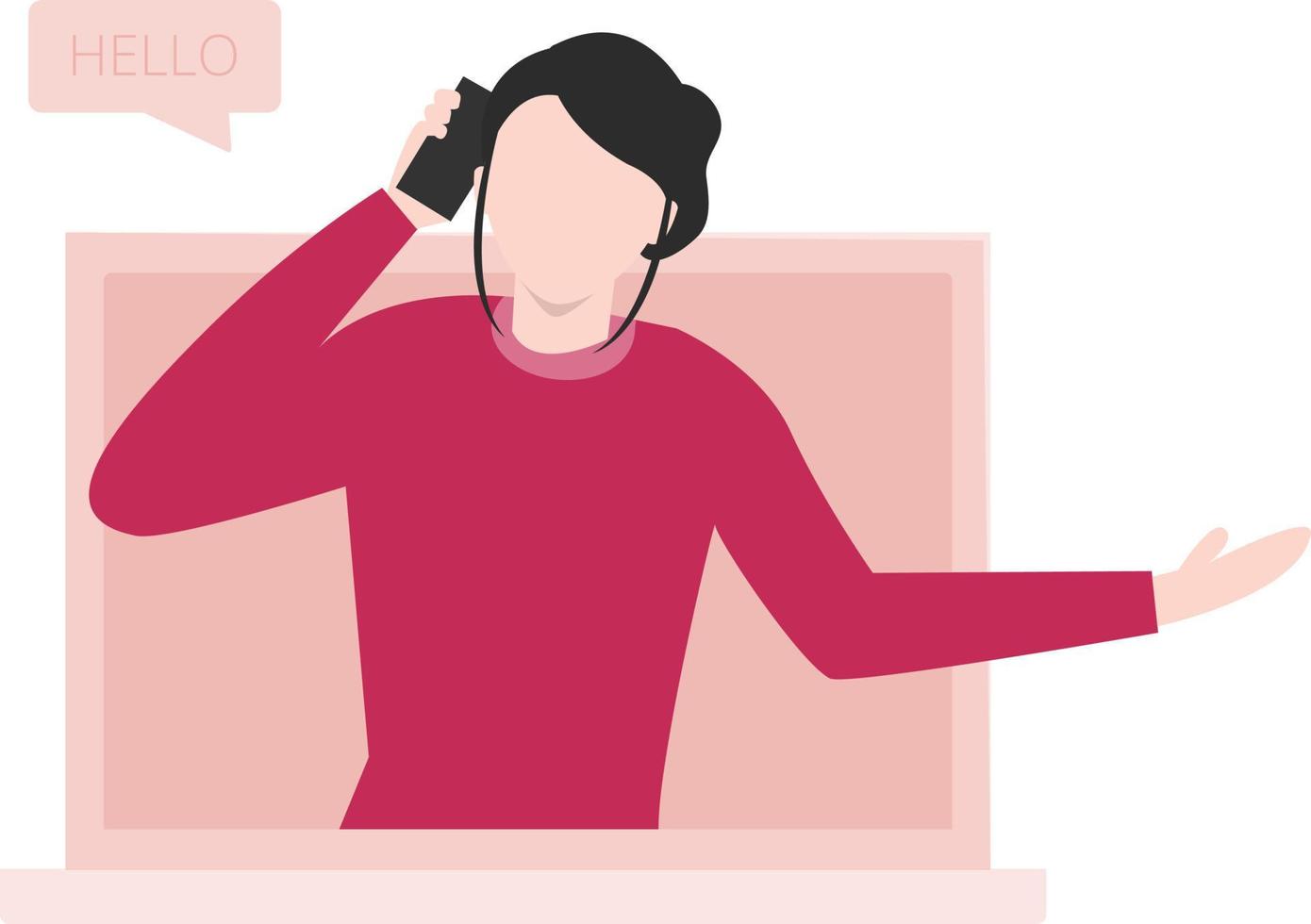 The girl is talking to customer service. vector