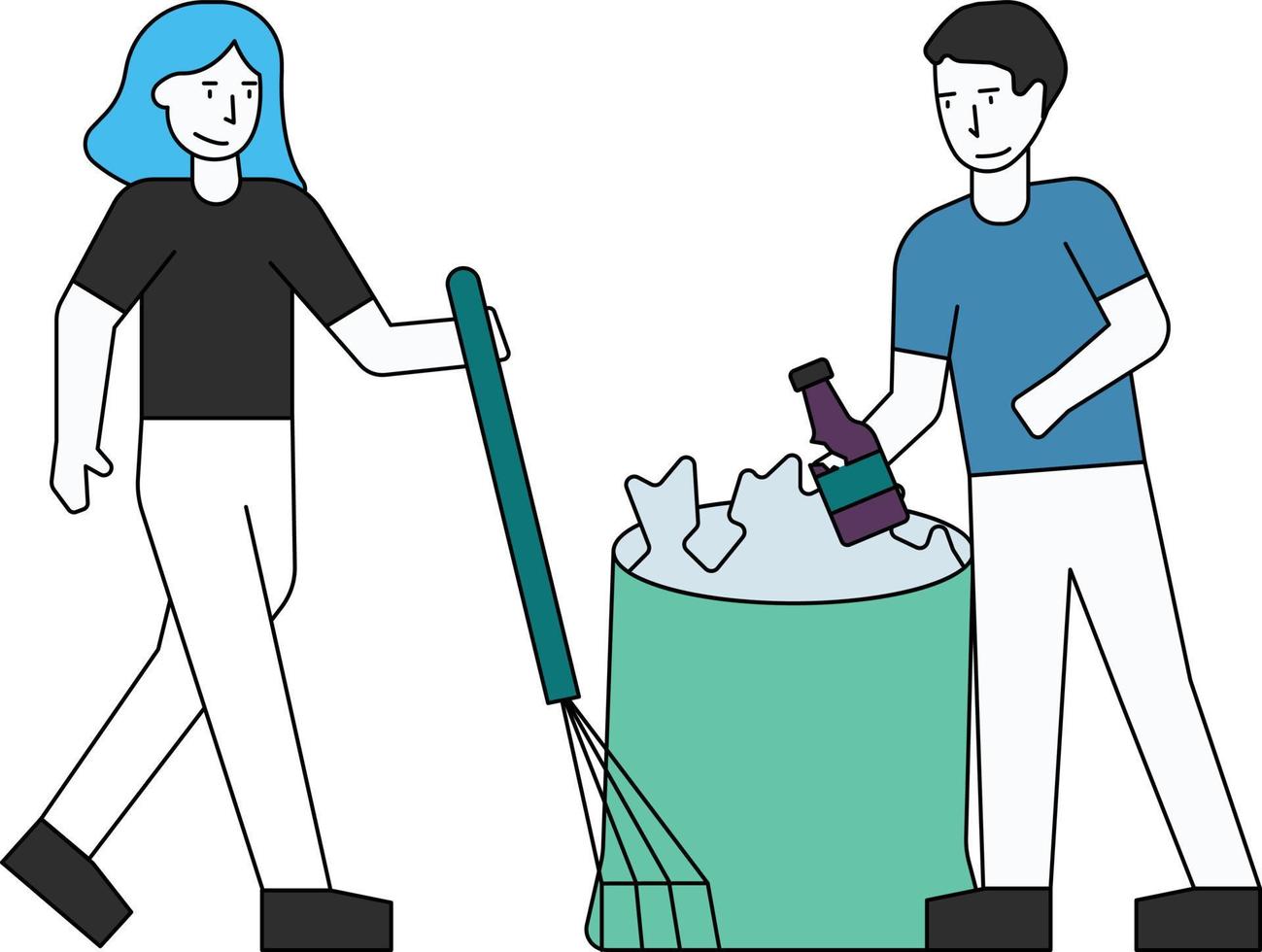 Boy and girl cleaning up the mess. vector