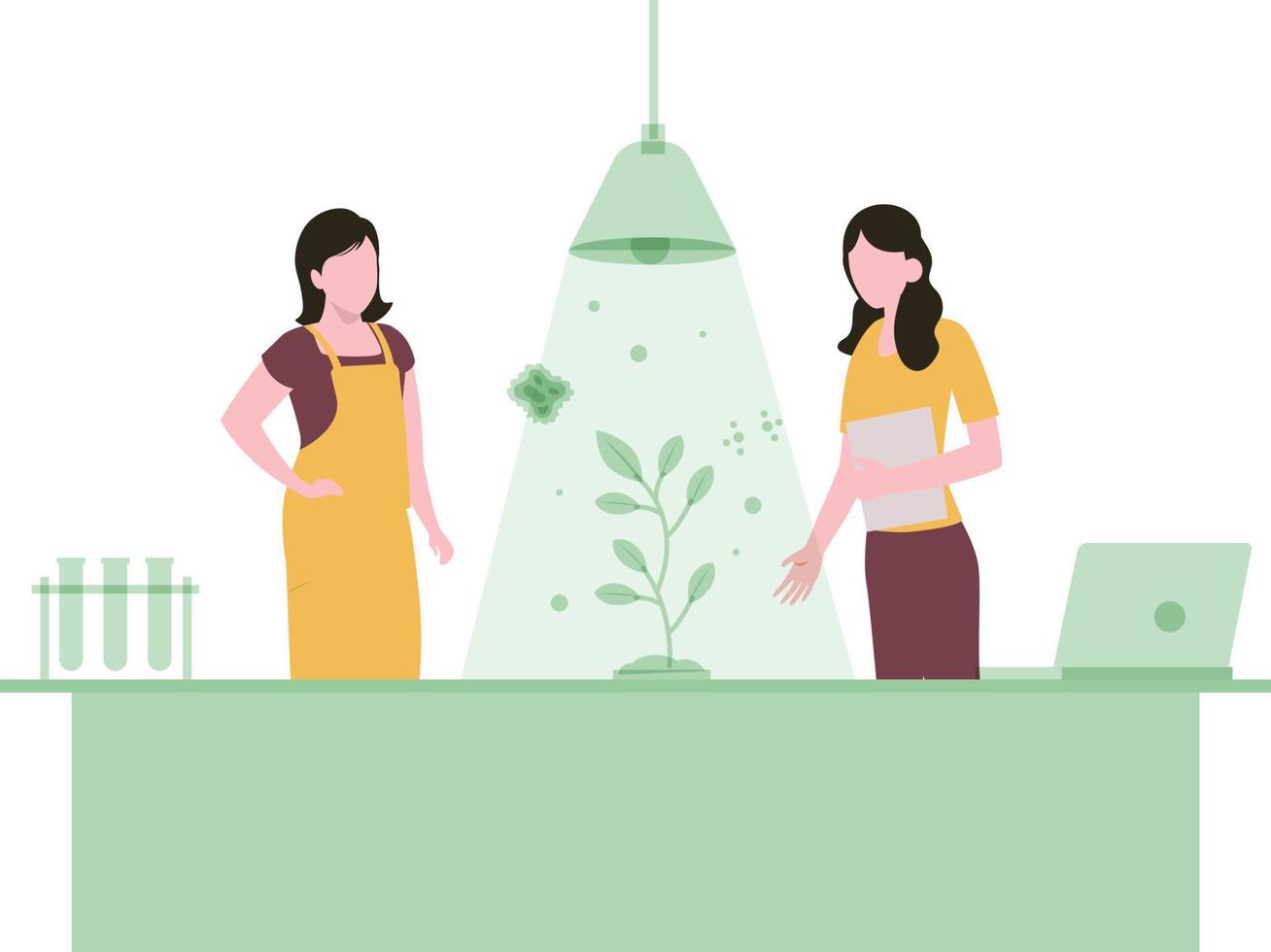 The girls observed the plant in a science lab vector
