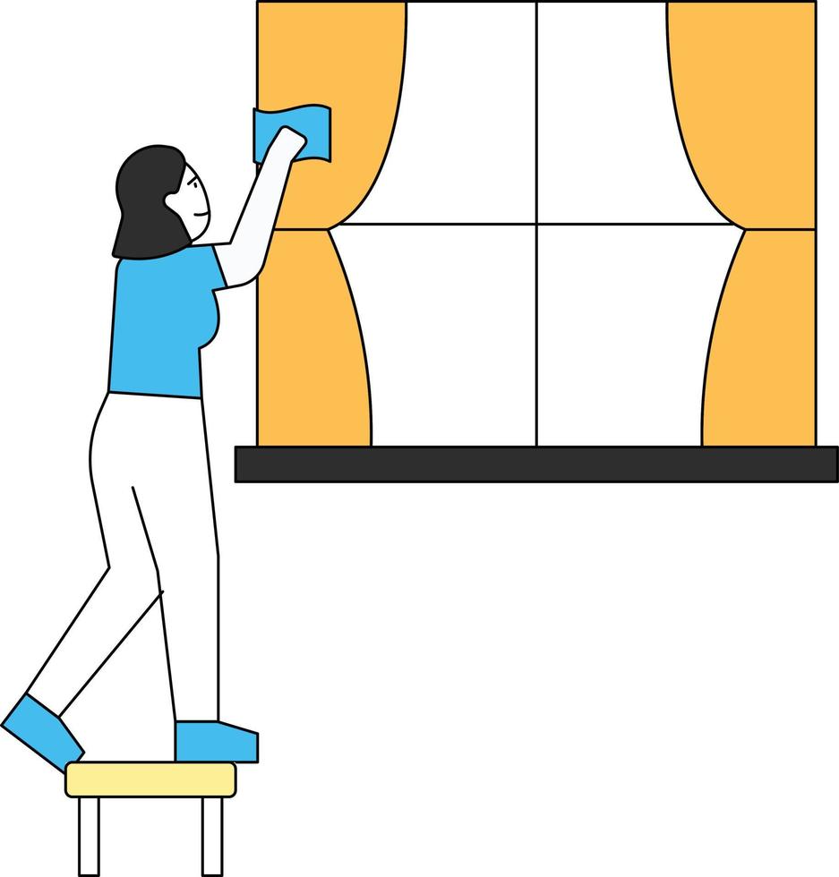 The girl is cleaning the window. vector
