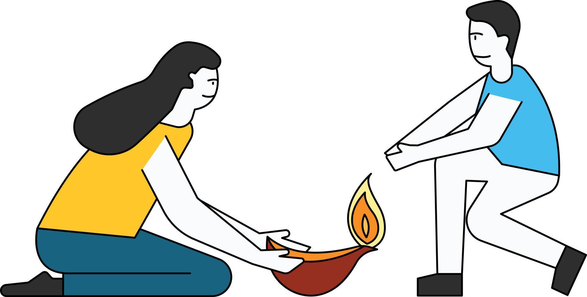 The girl is giving Diya to the boy. vector