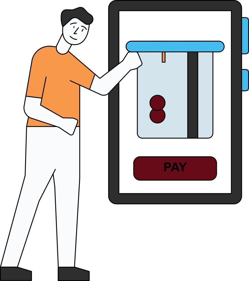 The boy is paying online. vector