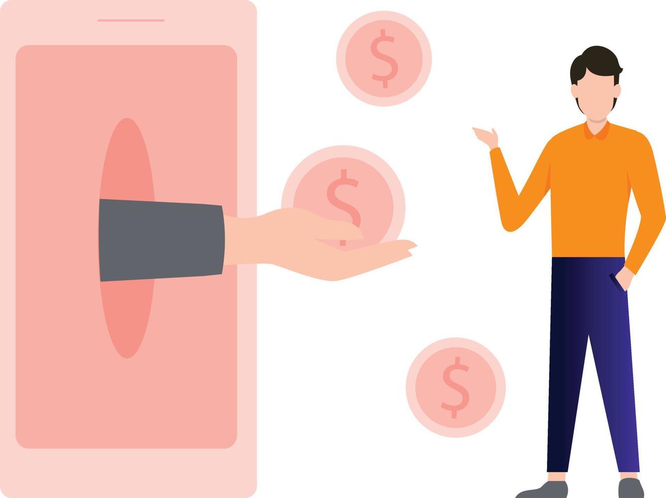 The boy is taking money online. vector
