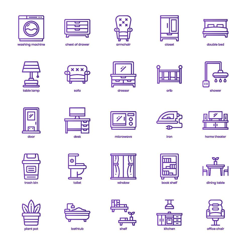 Furniture icon pack for your website design, logo, app, UI. Furniture icon basic line gradient design. Vector graphics illustration and editable stroke.