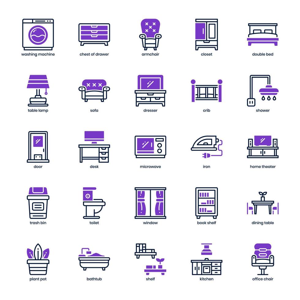 paquete de iconos de muebles para el diseño de su sitio web, logotipo, aplicación, ui. icono de muebles de línea mixta y diseño sólido. ilustración de gráficos vectoriales y trazo editable. vector