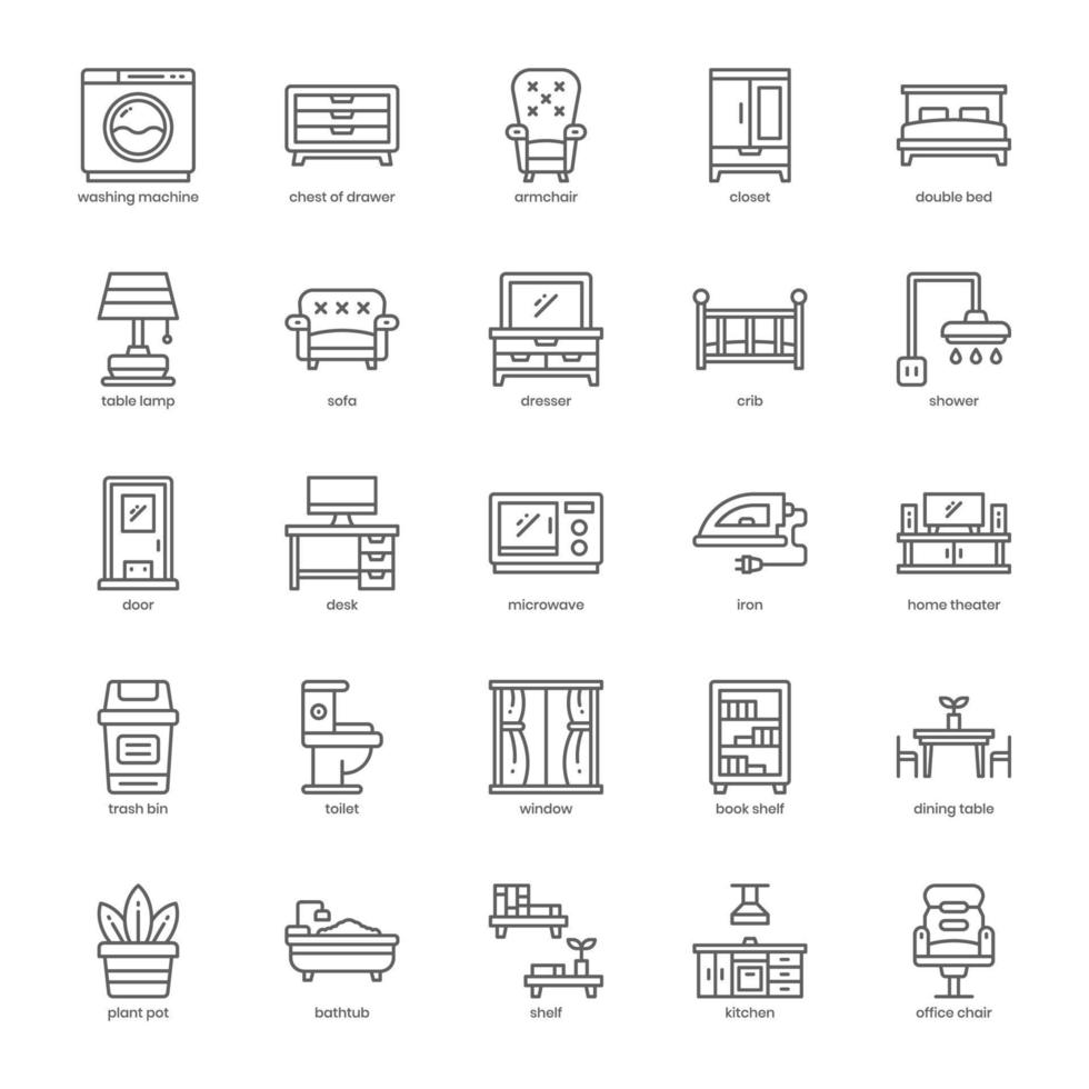 Furniture icon pack for your website design, logo, app, UI. Furniture icon outline design. Vector graphics illustration and editable stroke.