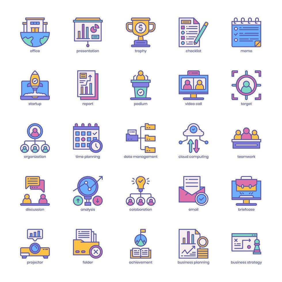 paquete de iconos de planificación empresarial para el diseño de su sitio web, logotipo, aplicación, ui. diseño de color lleno de icono de planificación empresarial. ilustración de gráficos vectoriales y trazo editable. vector