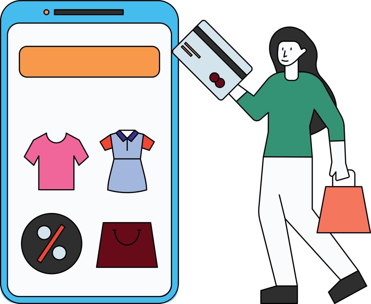 The girl is shopping online. vector