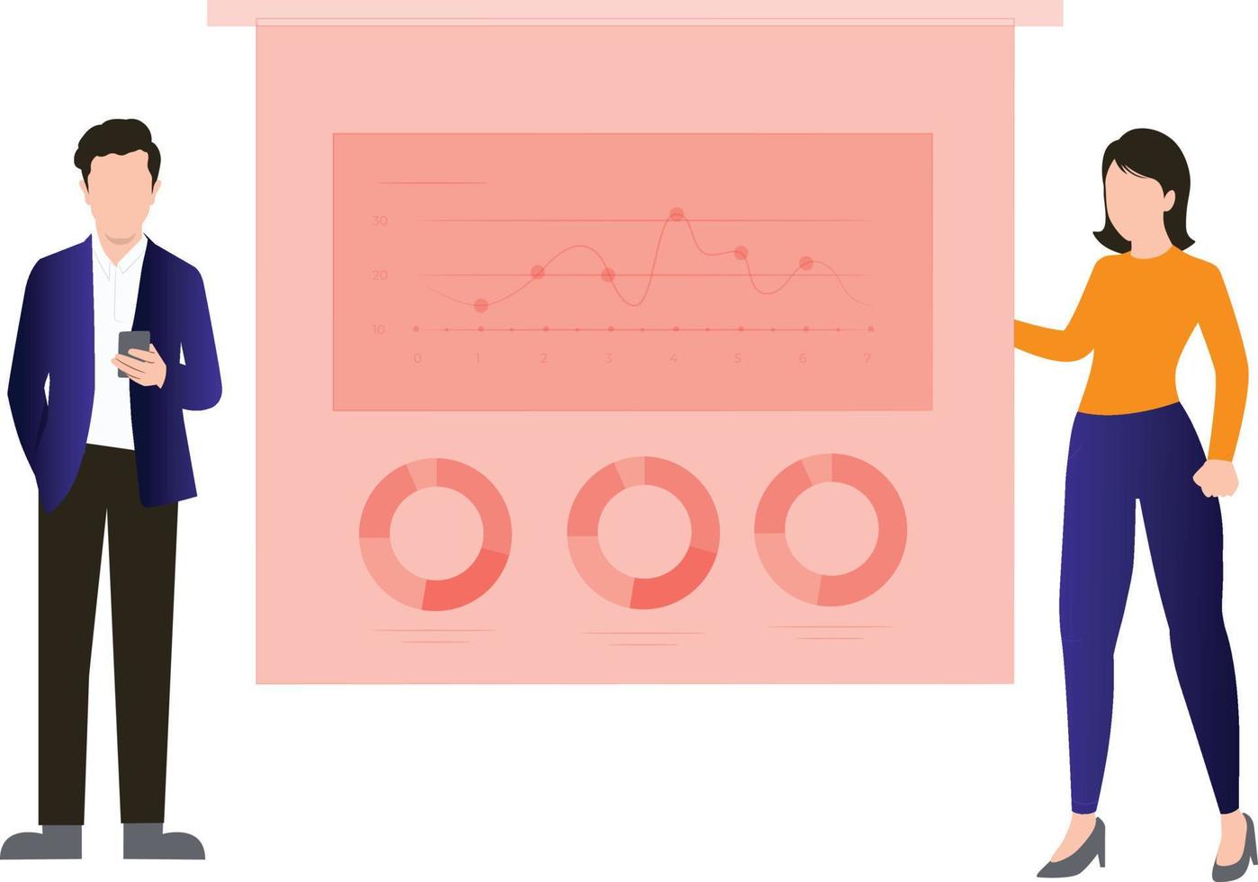 Boy and girl are working on the finance chart. vector