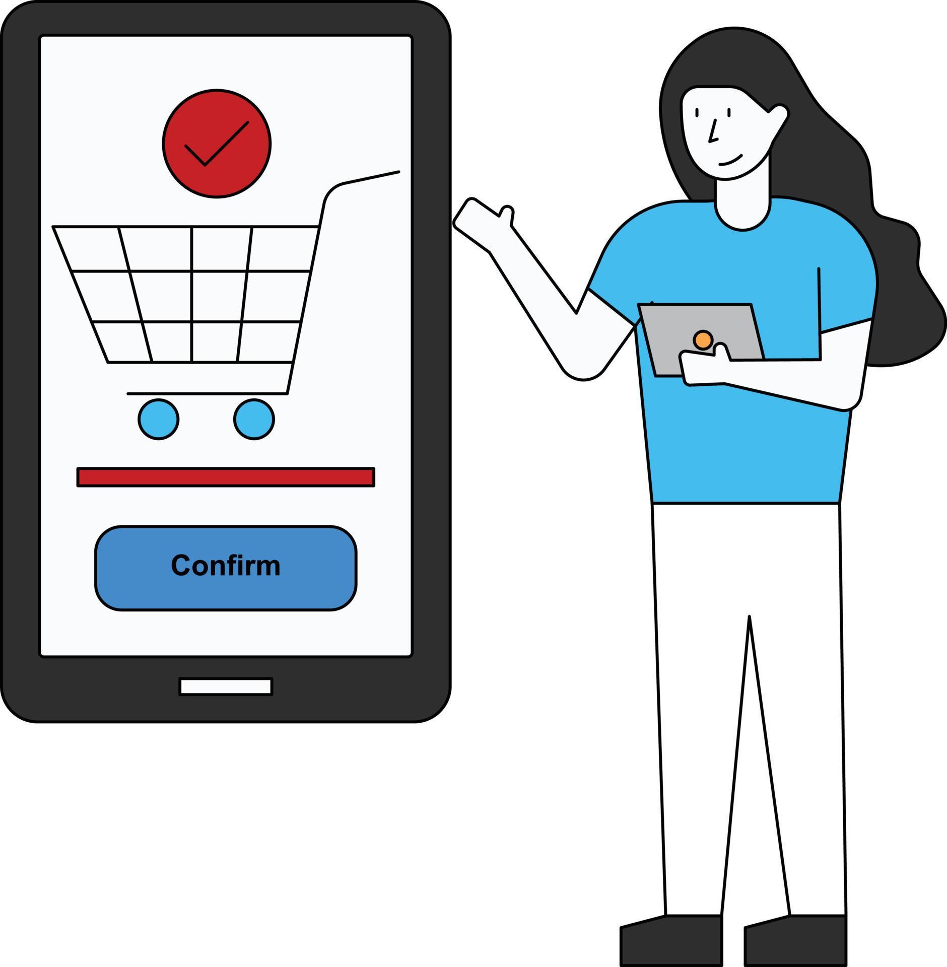 Girl confirms online shopping order. 7864310 Vector Art at Vecteezy