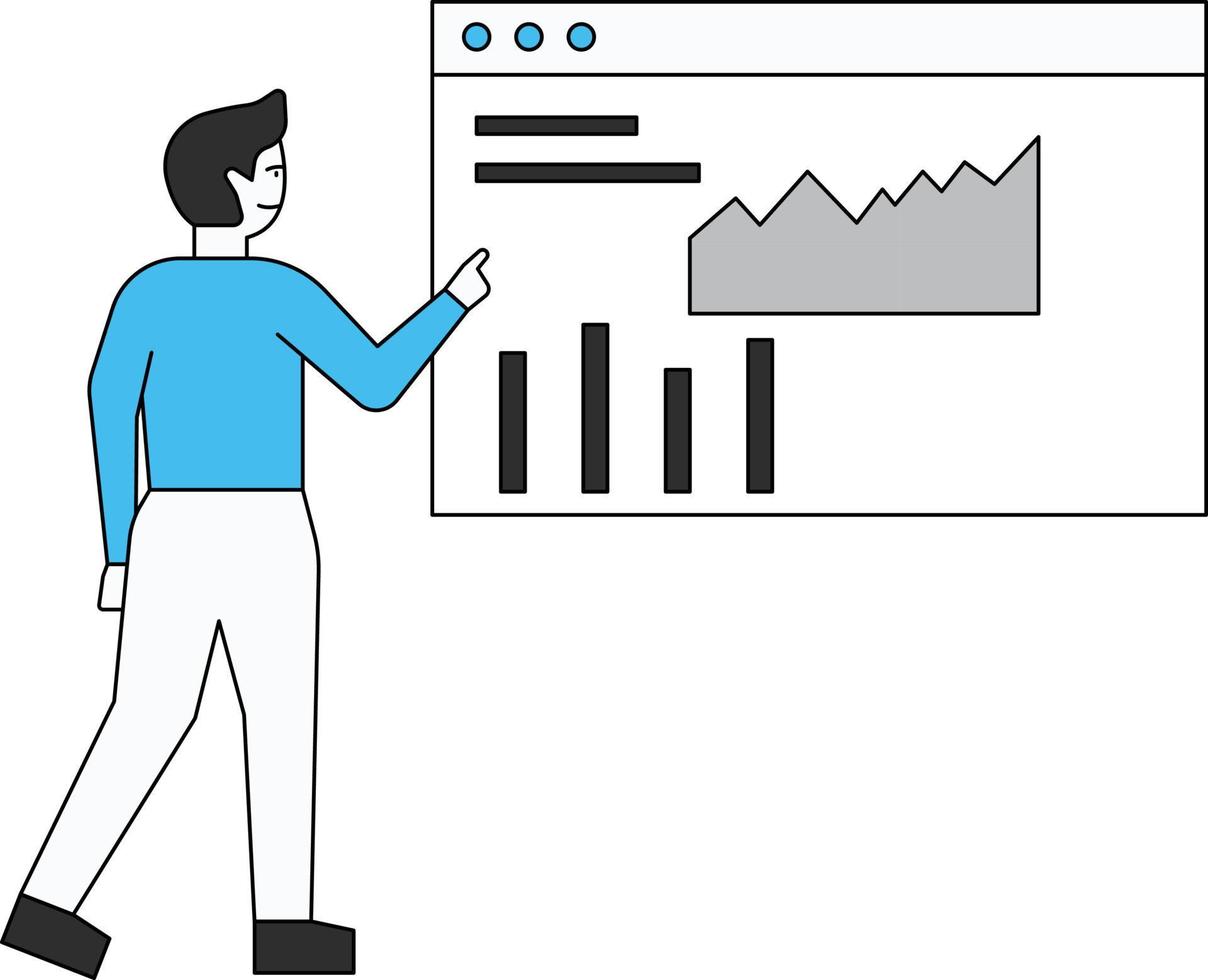 The boy is looking at the web page graph. vector