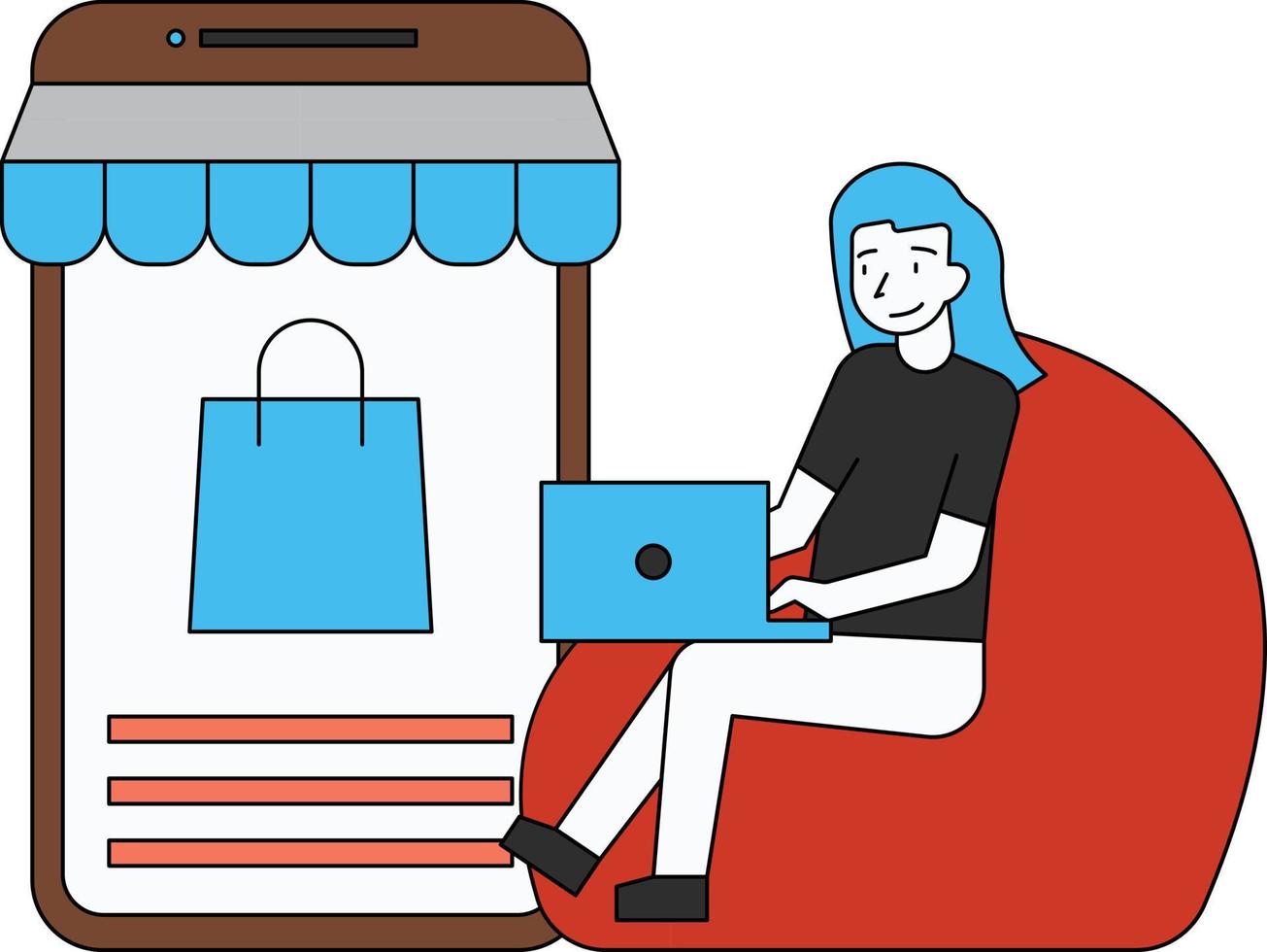 The girl is shopping on a laptop. vector