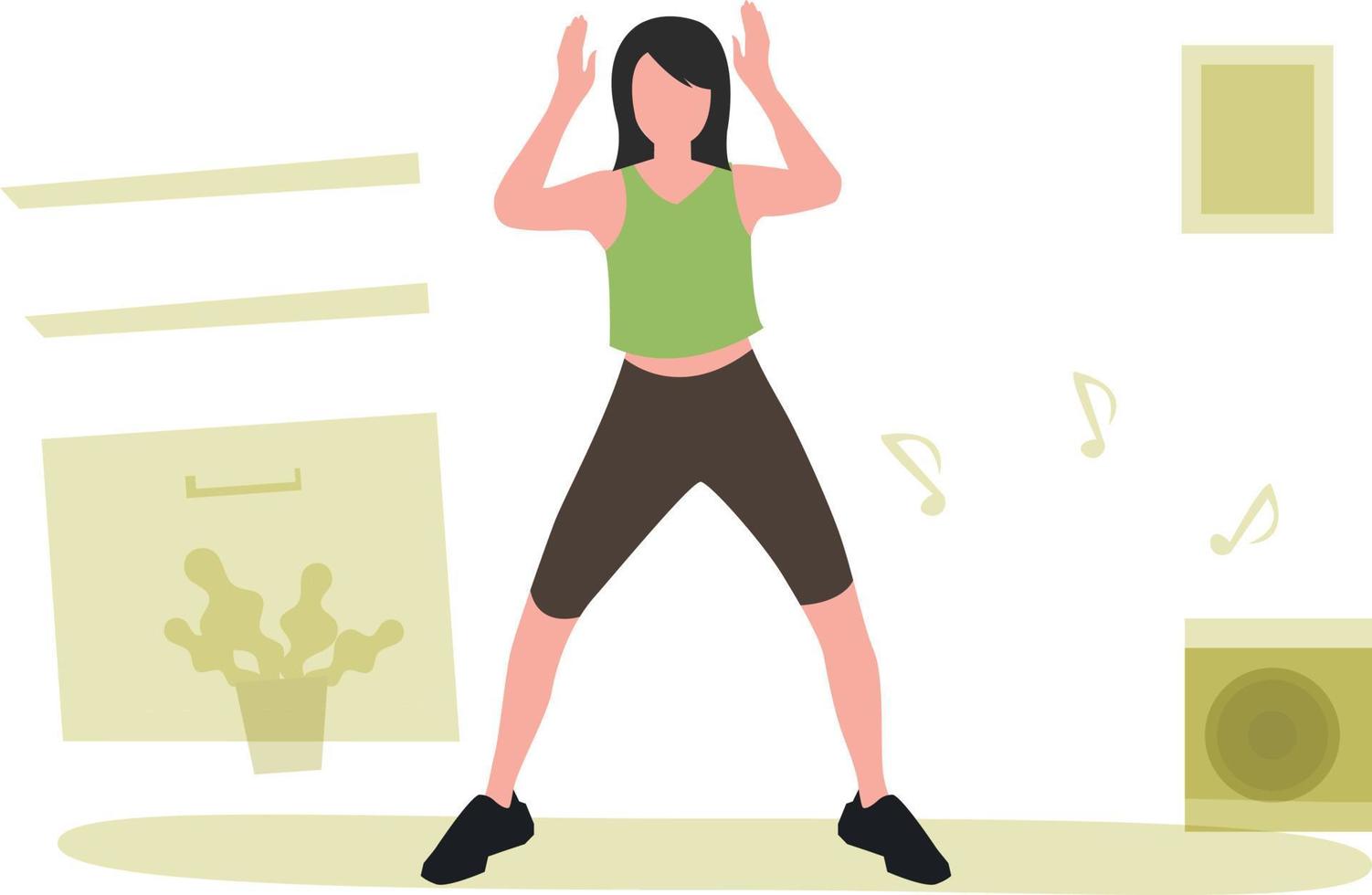 The girl is exercising at home. vector