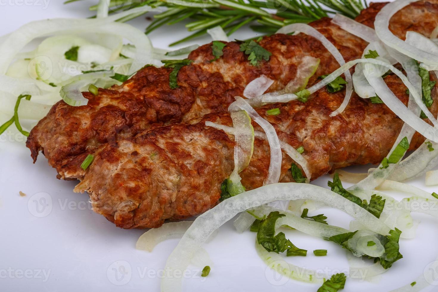 Kebab with onion rings photo