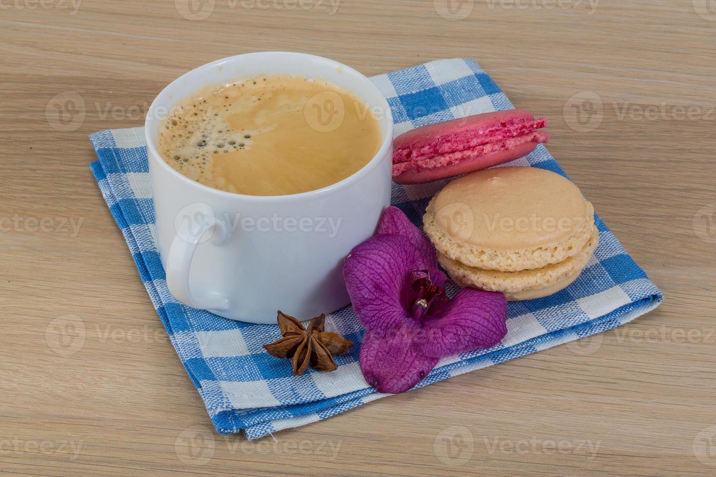 Capuccino with macaroons photo