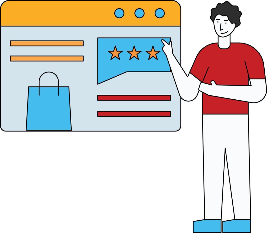 The boy is rating the web page. vector
