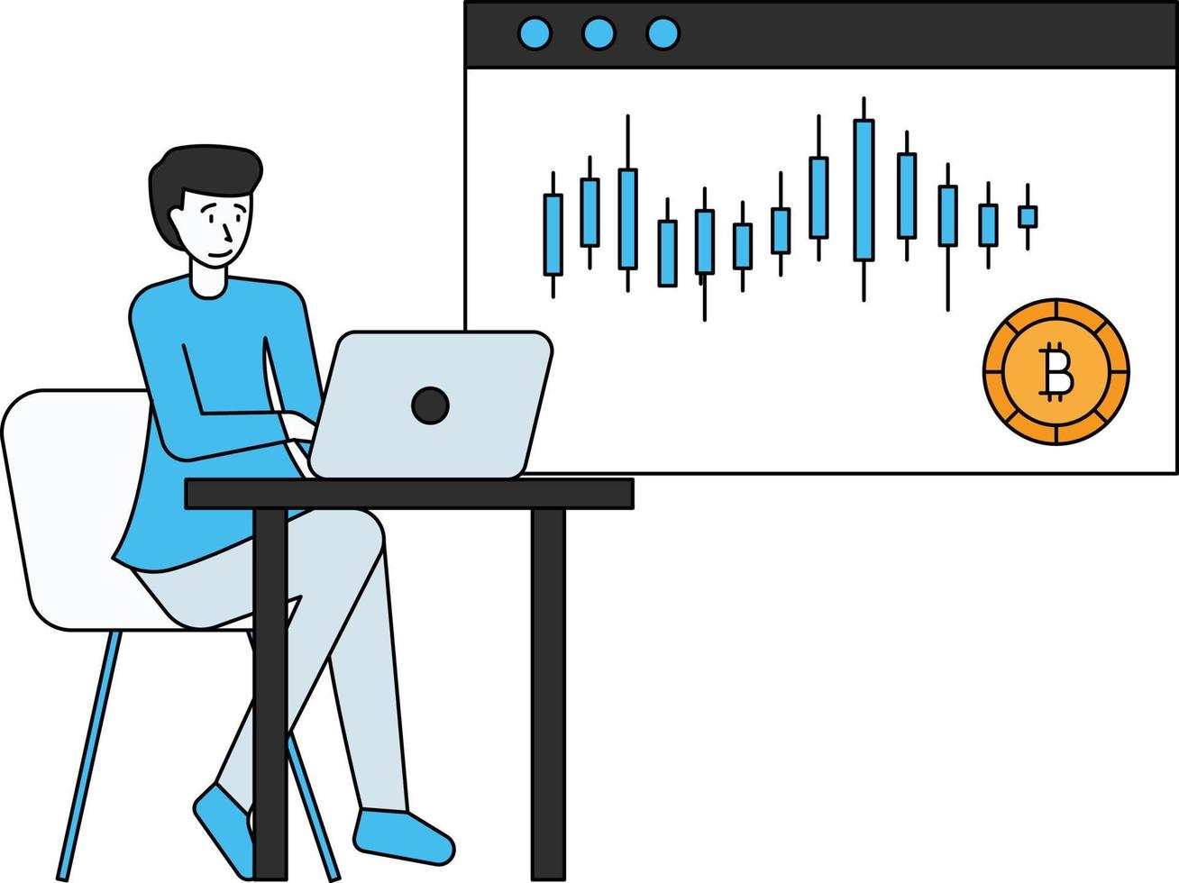 el niño está trabajando en su computadora portátil. vector